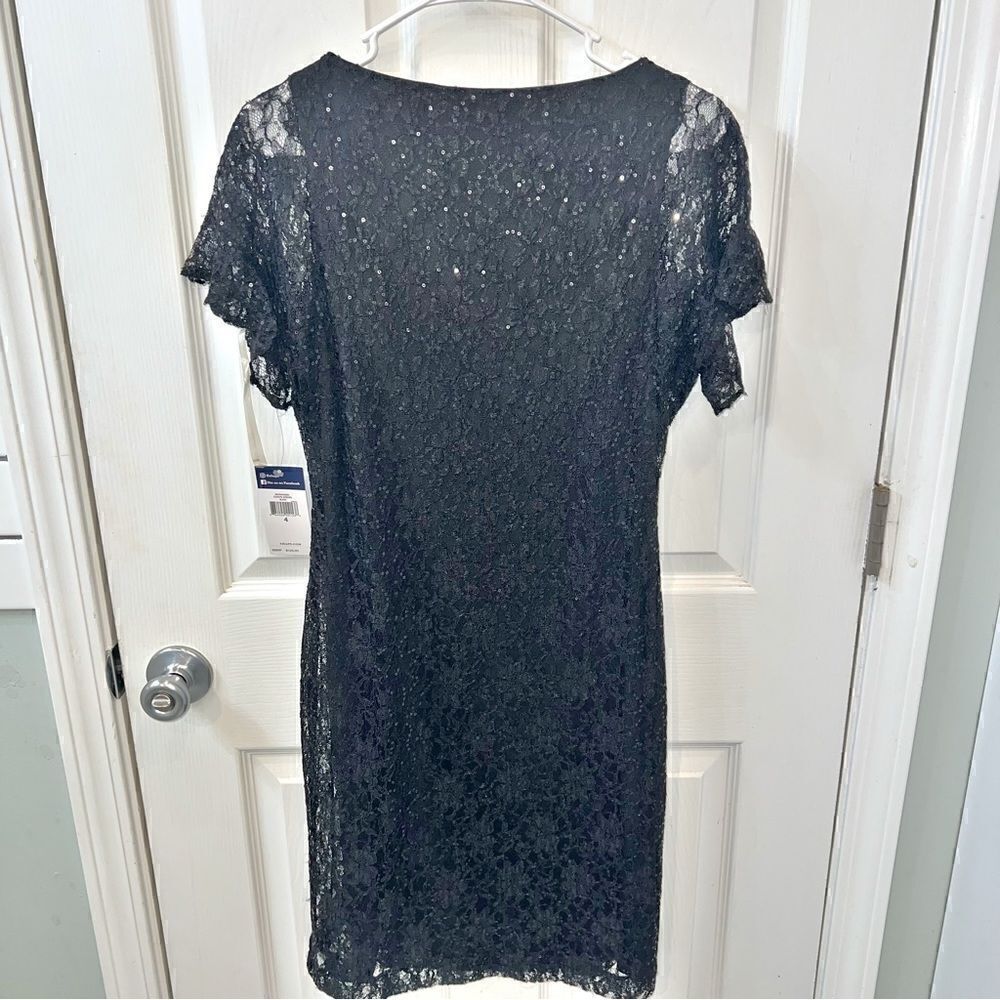 Chaps Semi Formal Black Lace and Sequin Midi dress size 4- New with tags - Picture 12 of 13